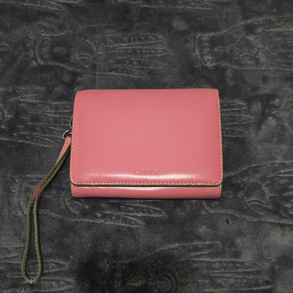 Lodis Pink & Green Leather Wallet | Colorblock Bifold Wristlet